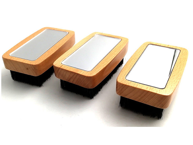 Wooden handle mirror hair brush square wooden beard brush with customized logo