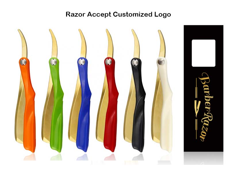 Private Logo Folding Handle Razor Japanese Style Men's Beard Cutting Shaving Razor Holder Straight Gold Barber Razor