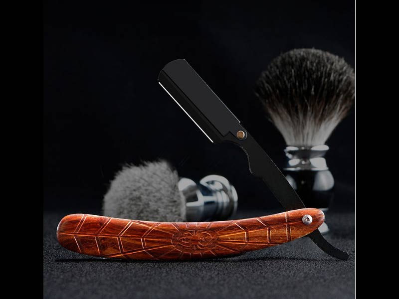 Private Logo Classic Old-fashioned Folding Razor Spider Wood Grain Handle Straight Stainless Steel Razor